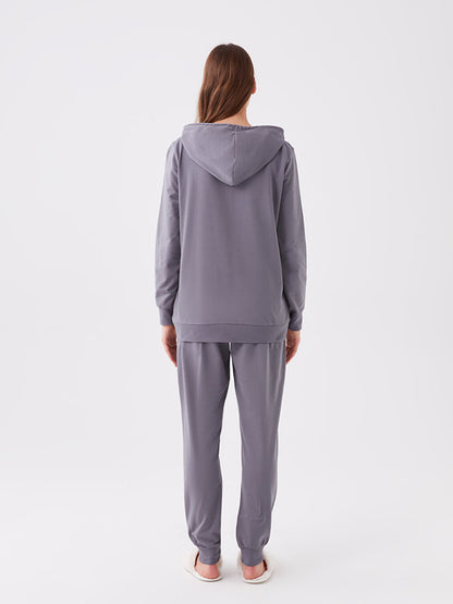 Hooded Plain Long Sleeve Women's Pajama Set