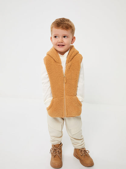 Hooded Collar Baby Boy Zippered Plush Vest