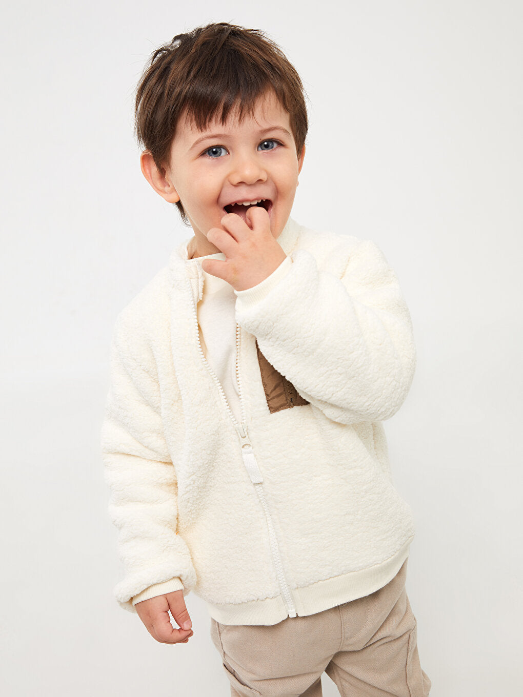 Stand-up Collar Plush Baby Boy Zipper Sweatshirt