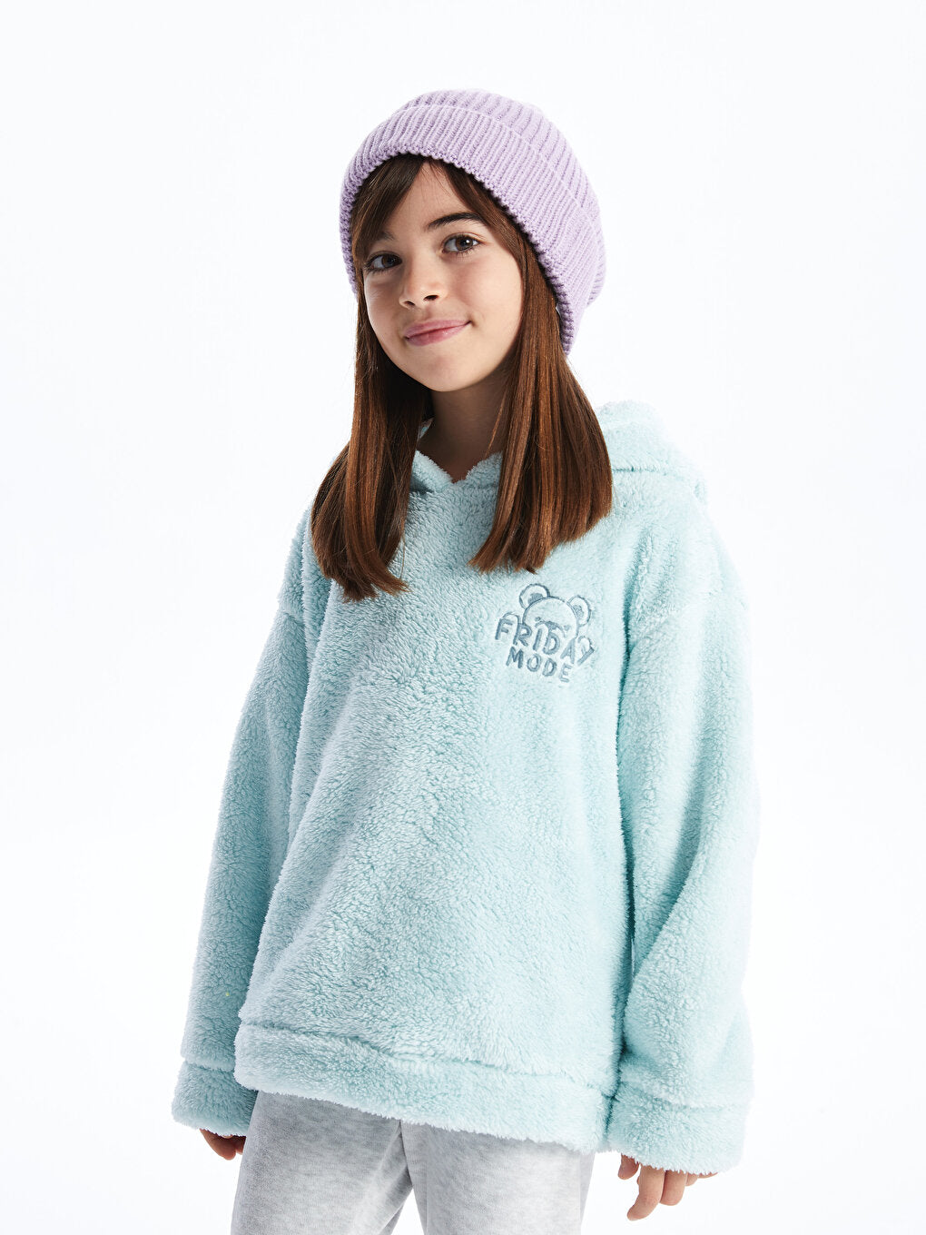 Embroidered Long Sleeve Plush Girl's Hoodie