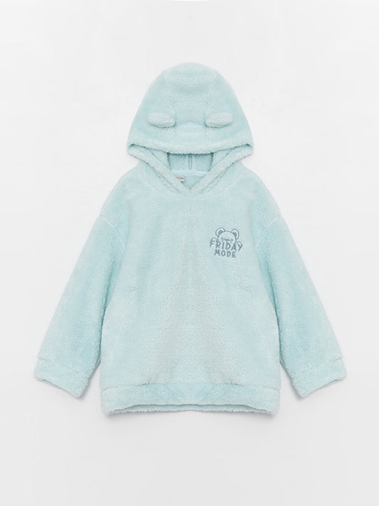 Embroidered Long Sleeve Plush Girl's Hoodie