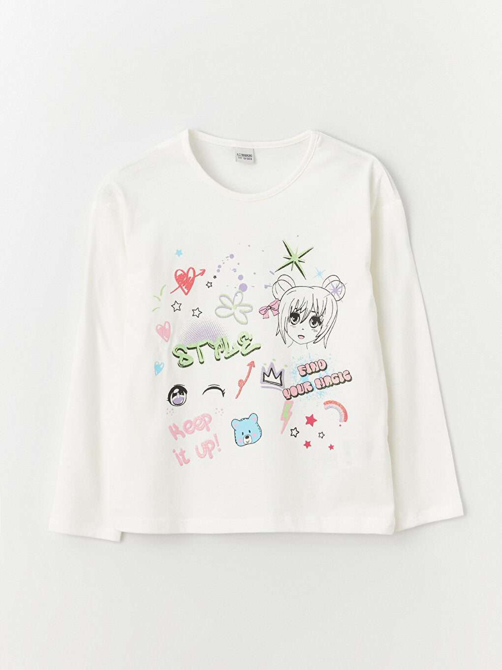 Crew Neck Printed Long Sleeve Girls' T-Shirt