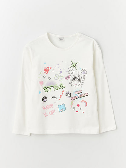 Crew Neck Printed Long Sleeve Girls' T-Shirt