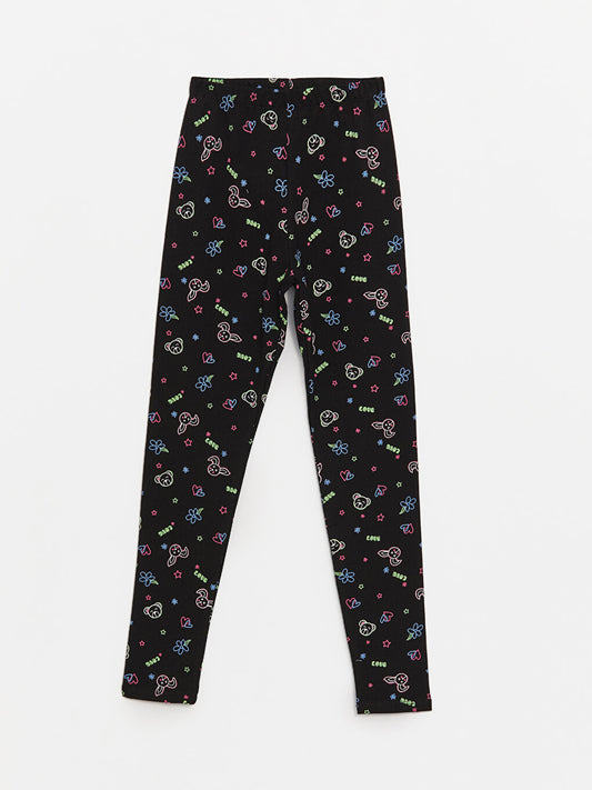 Printed Girl's Long Leggings with Elastic Waistband