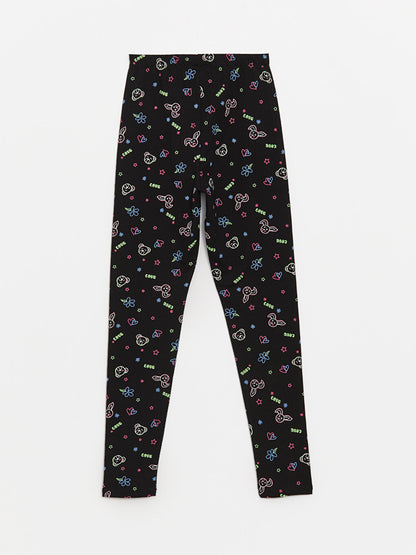 Printed Girl's Long Leggings with Elastic Waistband