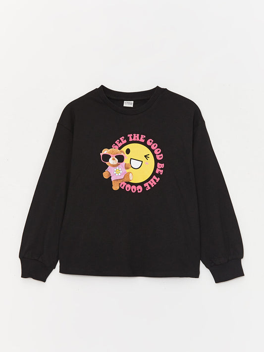 Crew Neck Printed Long Sleeve Girls' T-Shirt