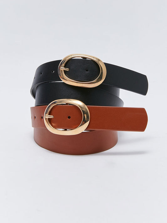 Leather Look Women's Belt 2 Pack