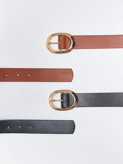 Leather Look Women's Belt 2 Pack