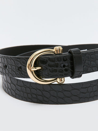 Self Patterned Leather Look Women's Belt