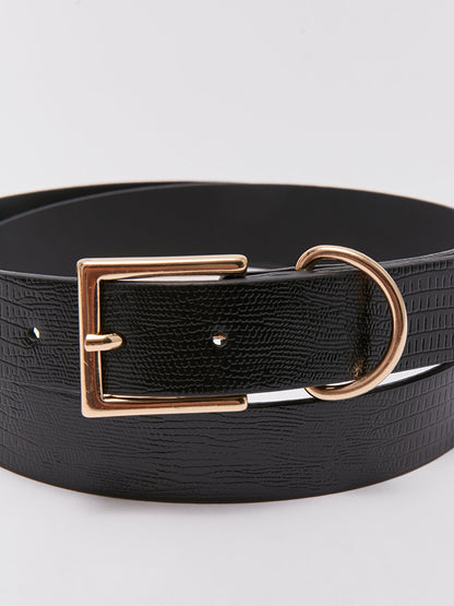 Self Patterned Leather Look Women's Belt