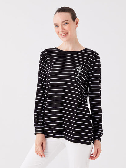 Crew Neck Striped Long Sleeve Women's Tunic