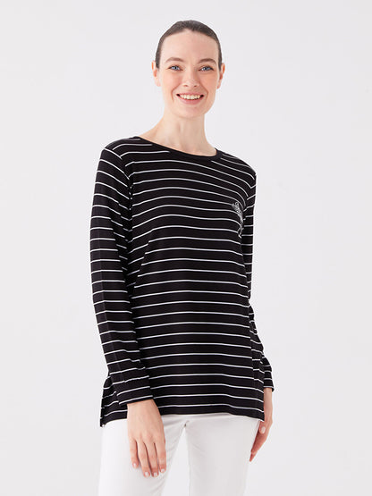 Crew Neck Striped Long Sleeve Women's Tunic