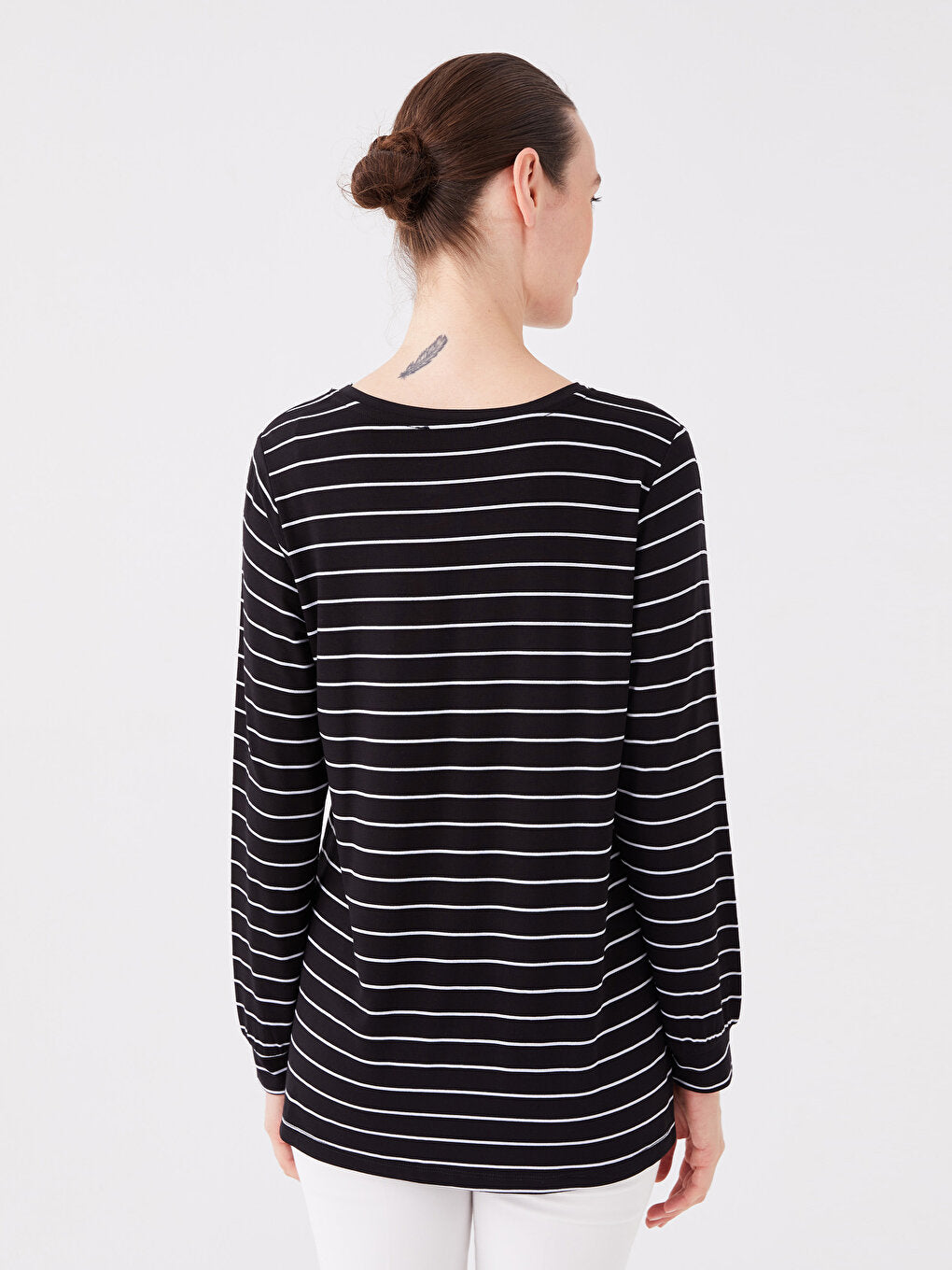 Crew Neck Striped Long Sleeve Women's Tunic