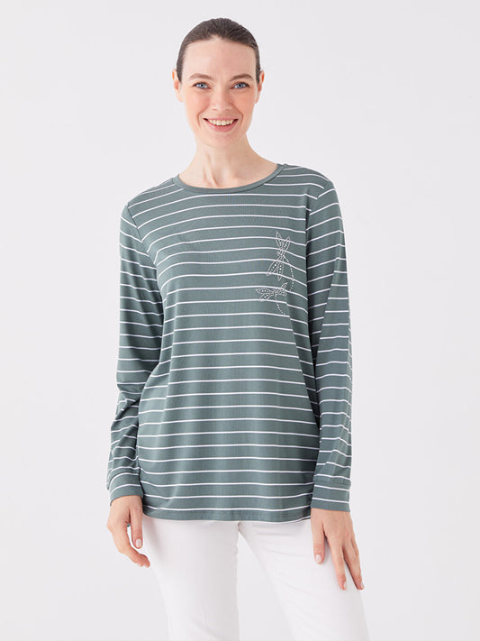 Crew Neck Striped Long Sleeve Women's Tunic