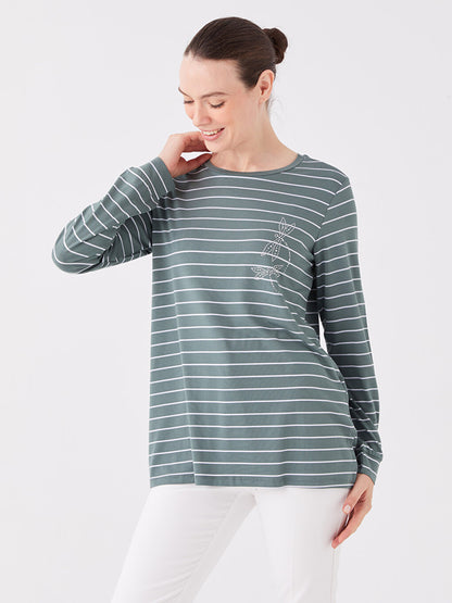 Crew Neck Striped Long Sleeve Women's Tunic