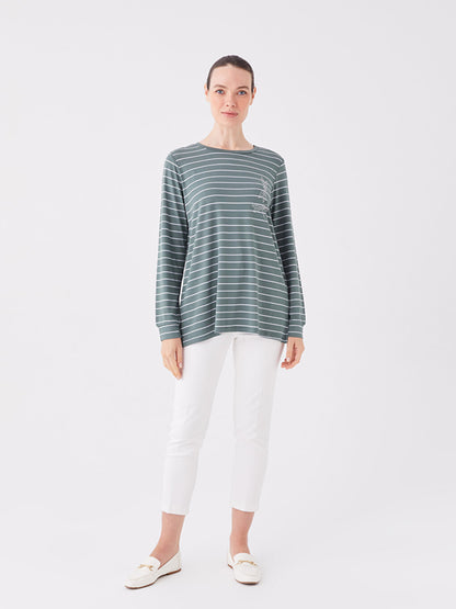 Crew Neck Striped Long Sleeve Women's Tunic