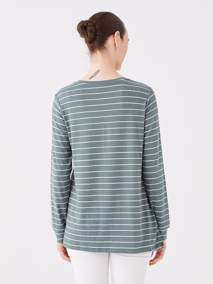 Crew Neck Striped Long Sleeve Women's Tunic