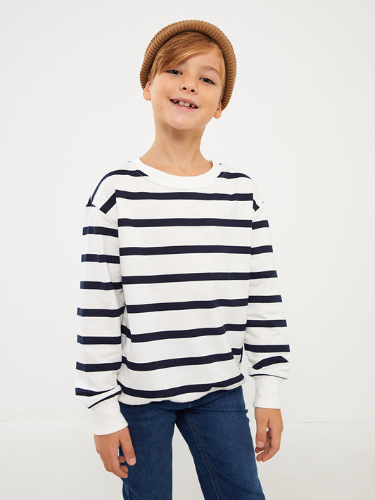 Crew Neck Striped Long Sleeve Boy's Sweatshirt