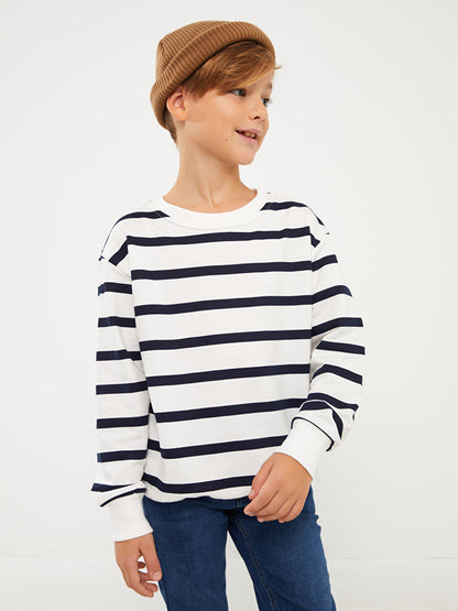 Crew Neck Striped Long Sleeve Boy's Sweatshirt