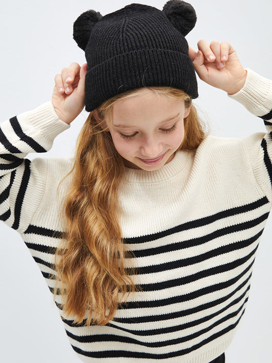 Crew Neck Striped Long Sleeve Girl's Knitwear Sweater