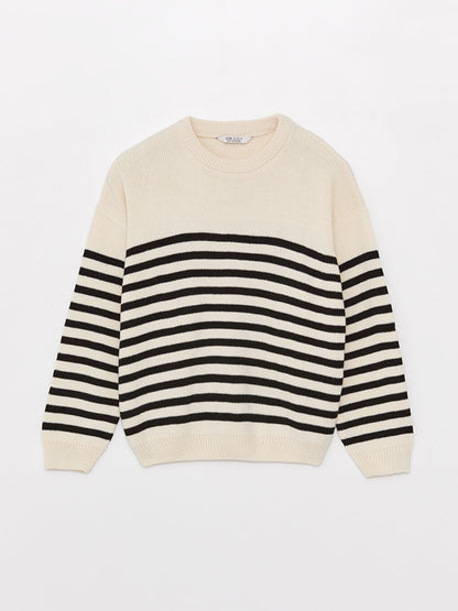 Crew Neck Striped Long Sleeve Girl's Knitwear Sweater