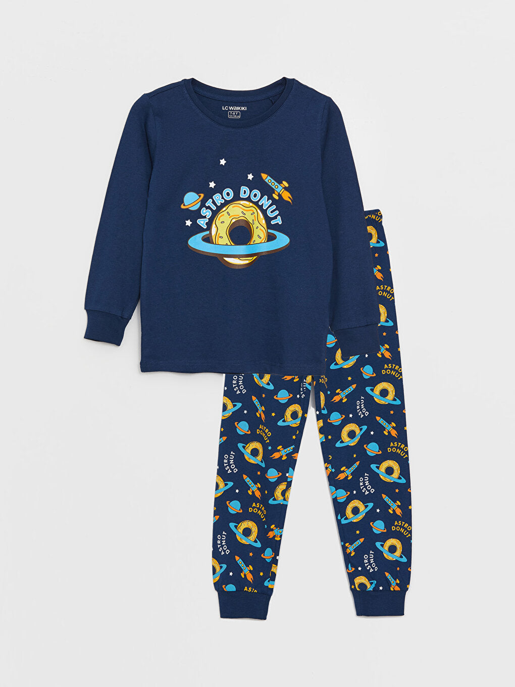 Crew Neck Printed Long Sleeve Boys' Pajama Set