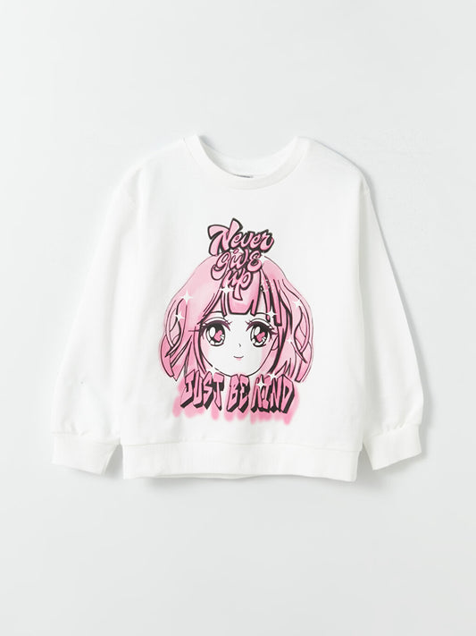 Crew Neck Printed Long Sleeve Girl's Sweatshirt