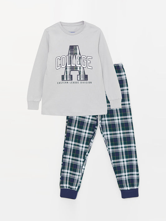 Crew Neck Printed Long Sleeve Boys' Pajama Set