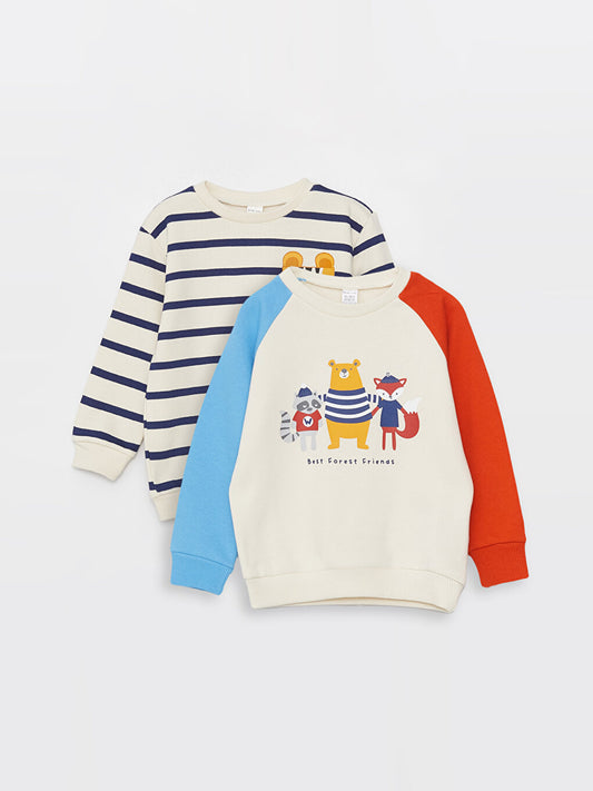 Crew Neck Long Sleeve Printed Baby Boy Sweatshirt 2-pack