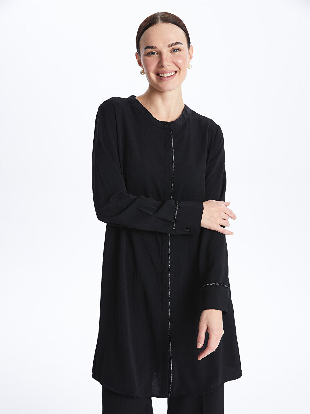 Magnificent Collar Plain Long Sleeve Women's Tunic