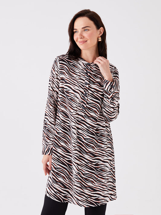 Judge Collar Patterned Long Sleeve Women's Tunic