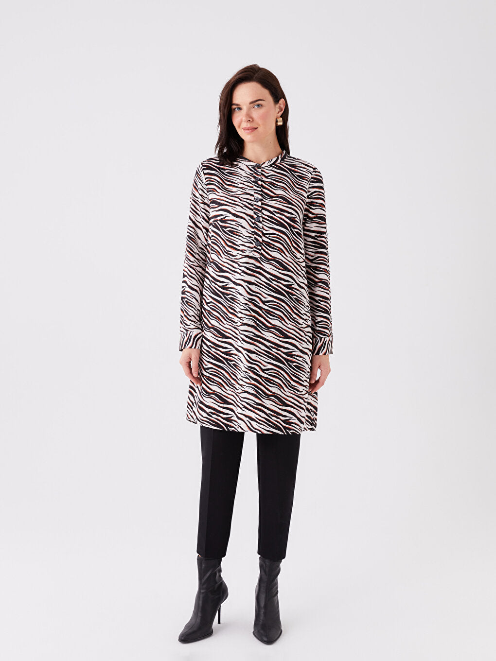 Judge Collar Patterned Long Sleeve Women's Tunic