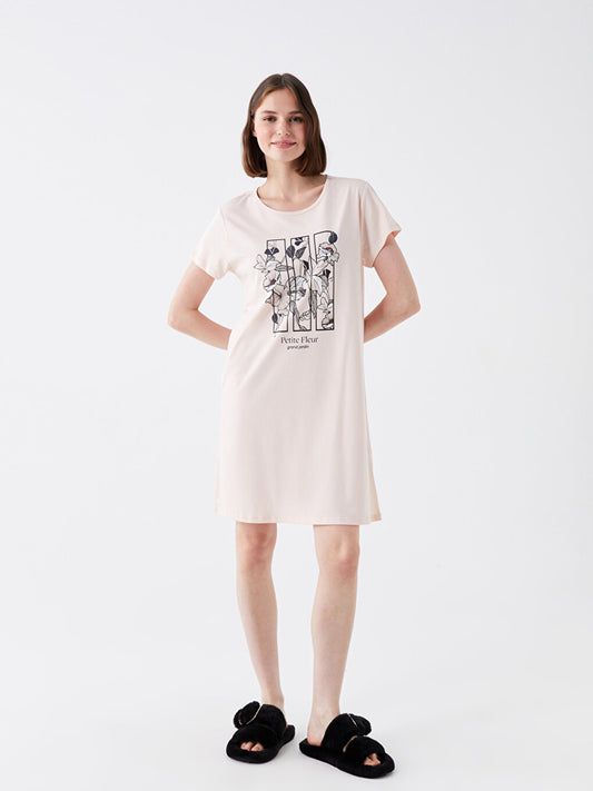 Crew Neck Printed Short Sleeve Women's Nightgown