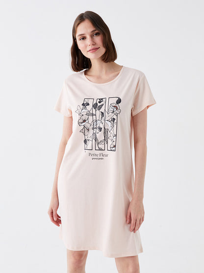 Crew Neck Printed Short Sleeve Women's Nightgown