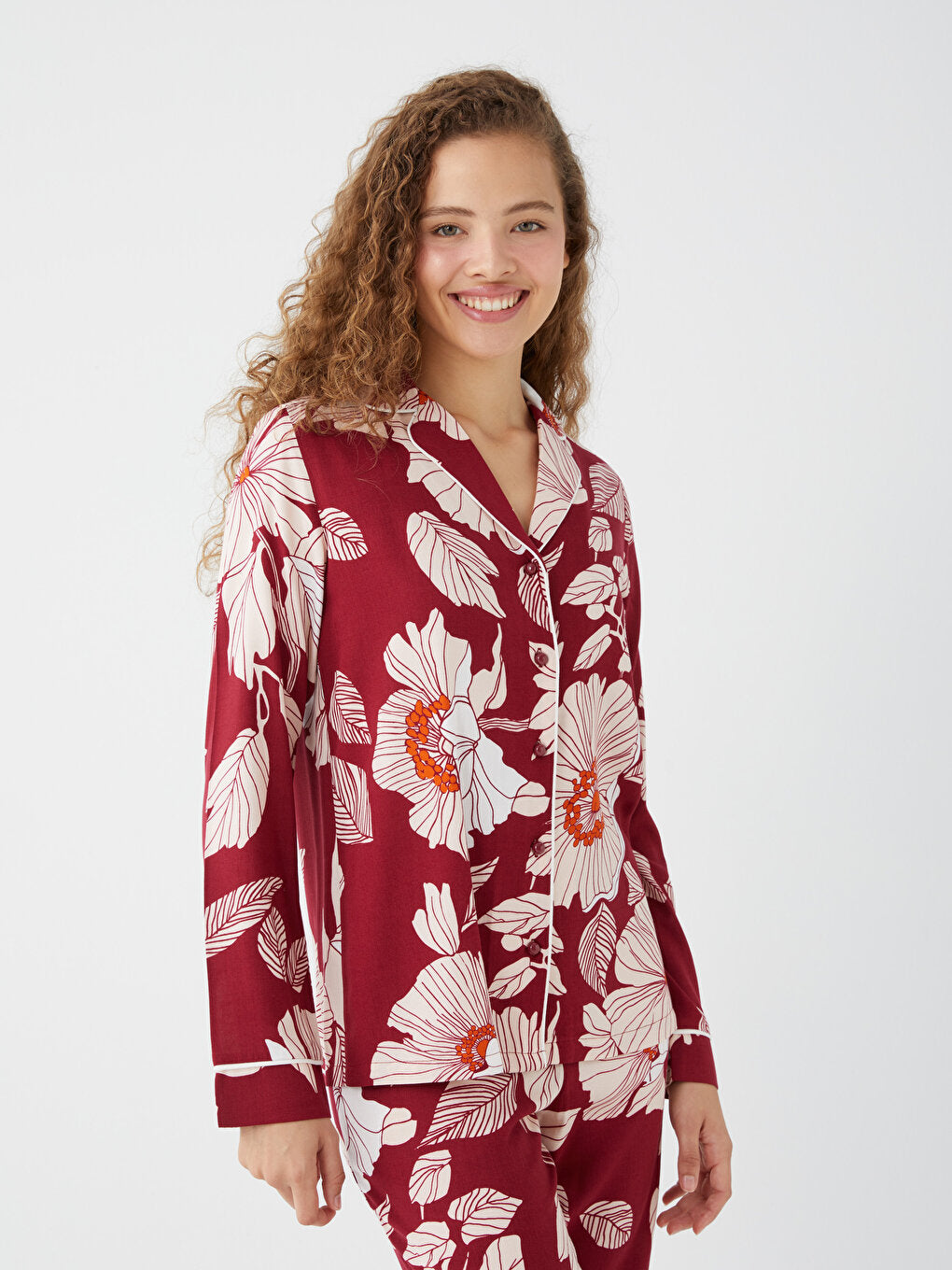 Shirt Collar Printed Long Sleeve Women's Pajama Set