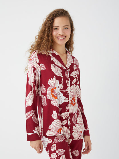 Shirt Collar Printed Long Sleeve Women's Pajama Set