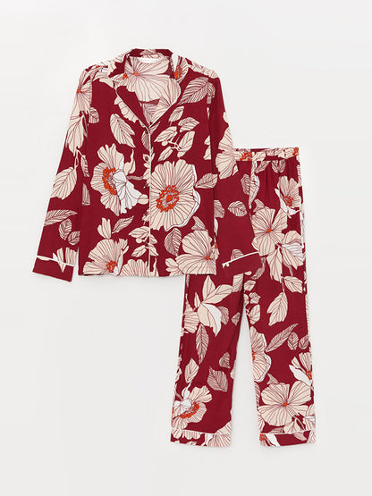 Shirt Collar Printed Long Sleeve Women's Pajama Set