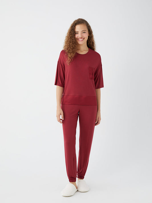 Crew Neck Plain Short Sleeve Women's Pajama Set