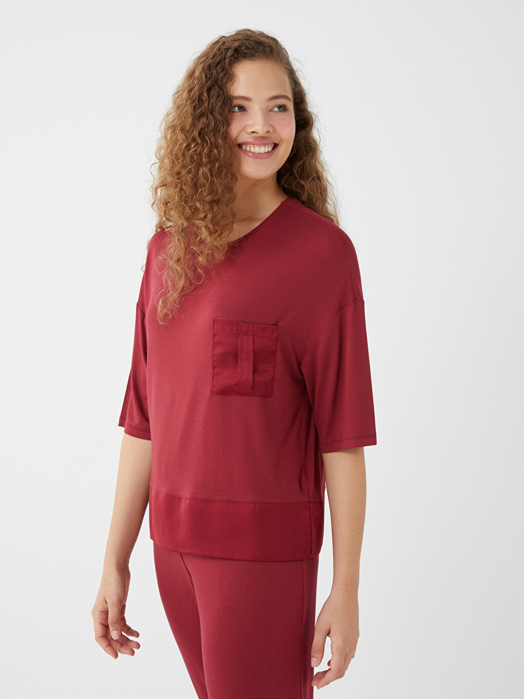 Crew Neck Plain Short Sleeve Women's Pajama Set