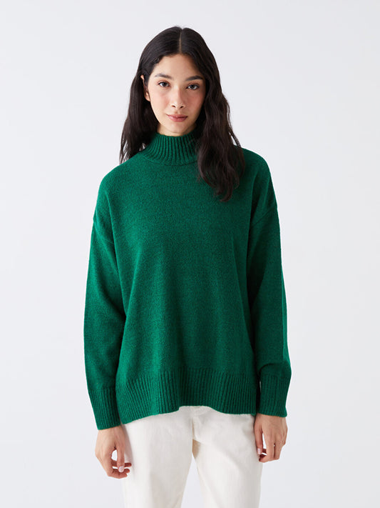 Half Turtleneck Plain Long Sleeve Oversize Women's Knitwear Sweater