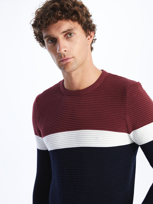 Crew Neck Long Sleeve Color Block Men's Knitwear Sweater