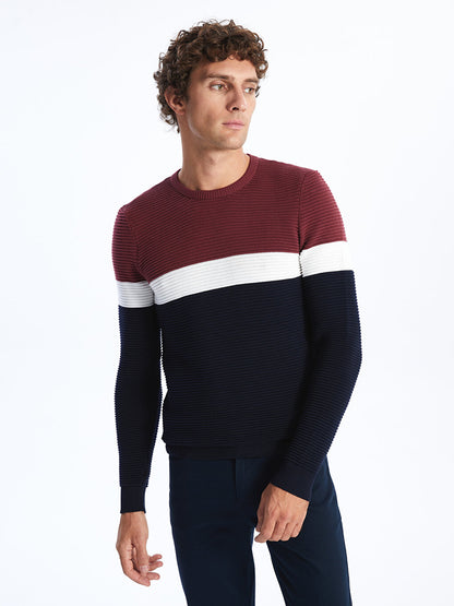 Crew Neck Long Sleeve Color Block Men's Knitwear Sweater