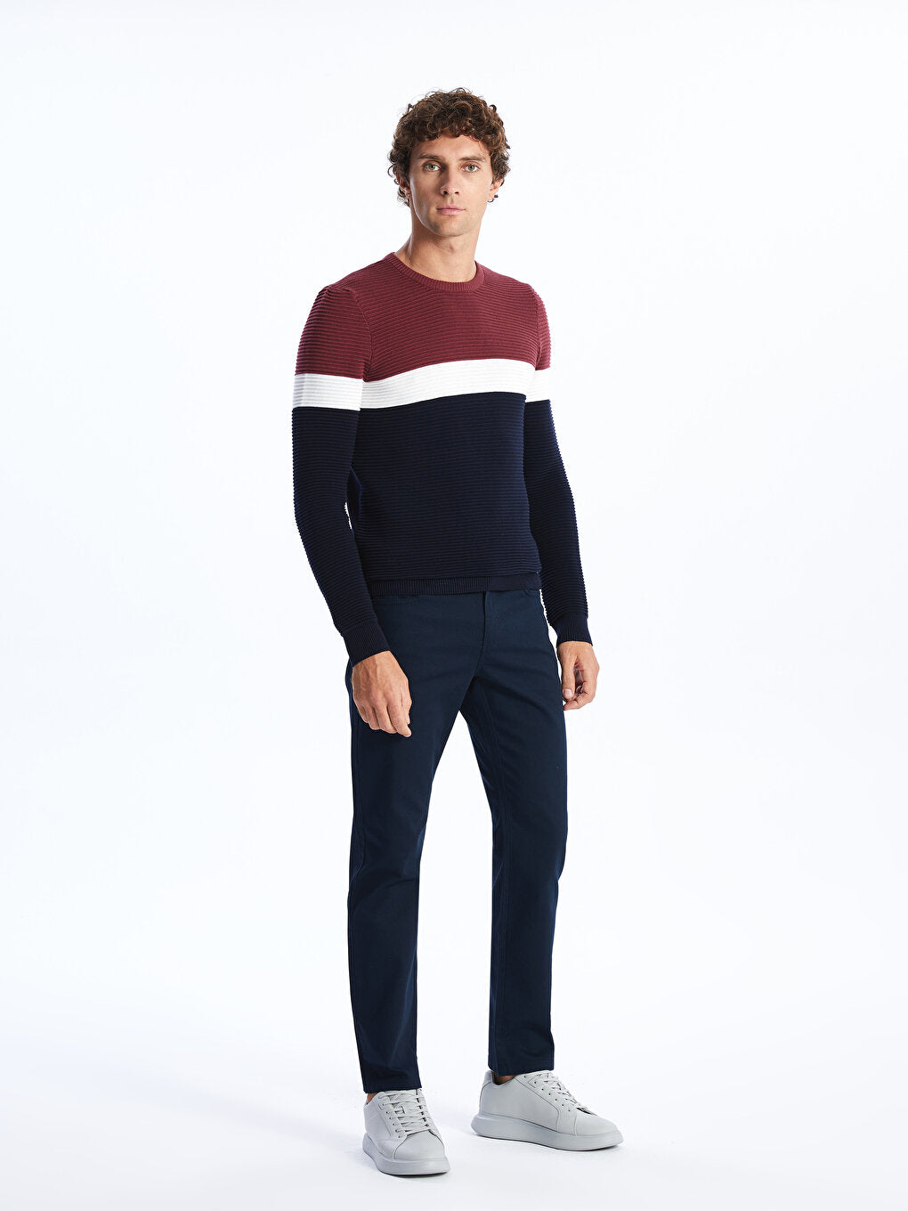 Crew Neck Long Sleeve Color Block Men's Knitwear Sweater