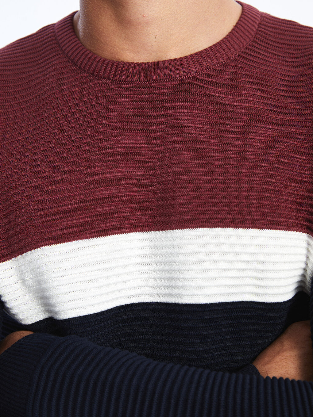 Crew Neck Long Sleeve Color Block Men's Knitwear Sweater