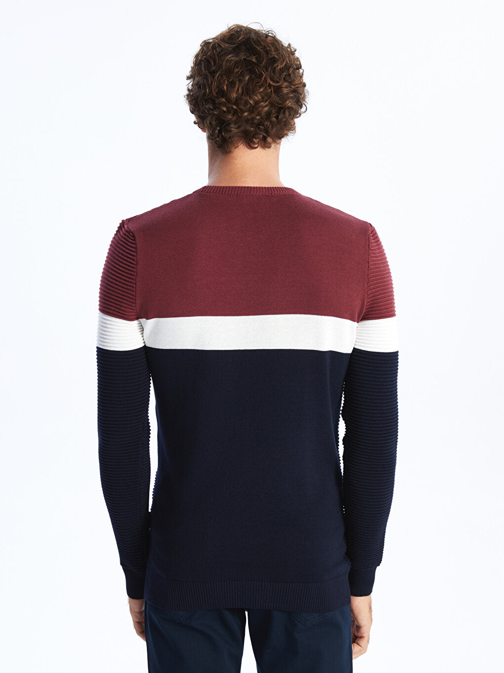 Crew Neck Long Sleeve Color Block Men's Knitwear Sweater