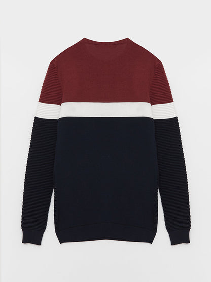 Crew Neck Long Sleeve Color Block Men's Knitwear Sweater