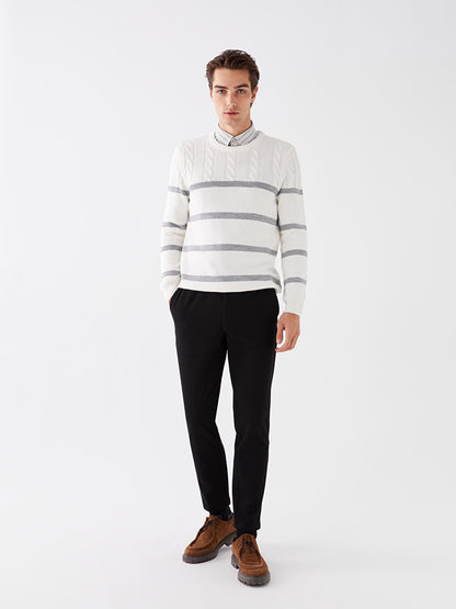 Crew Neck Long Sleeve Striped Men's Knitwear Sweater