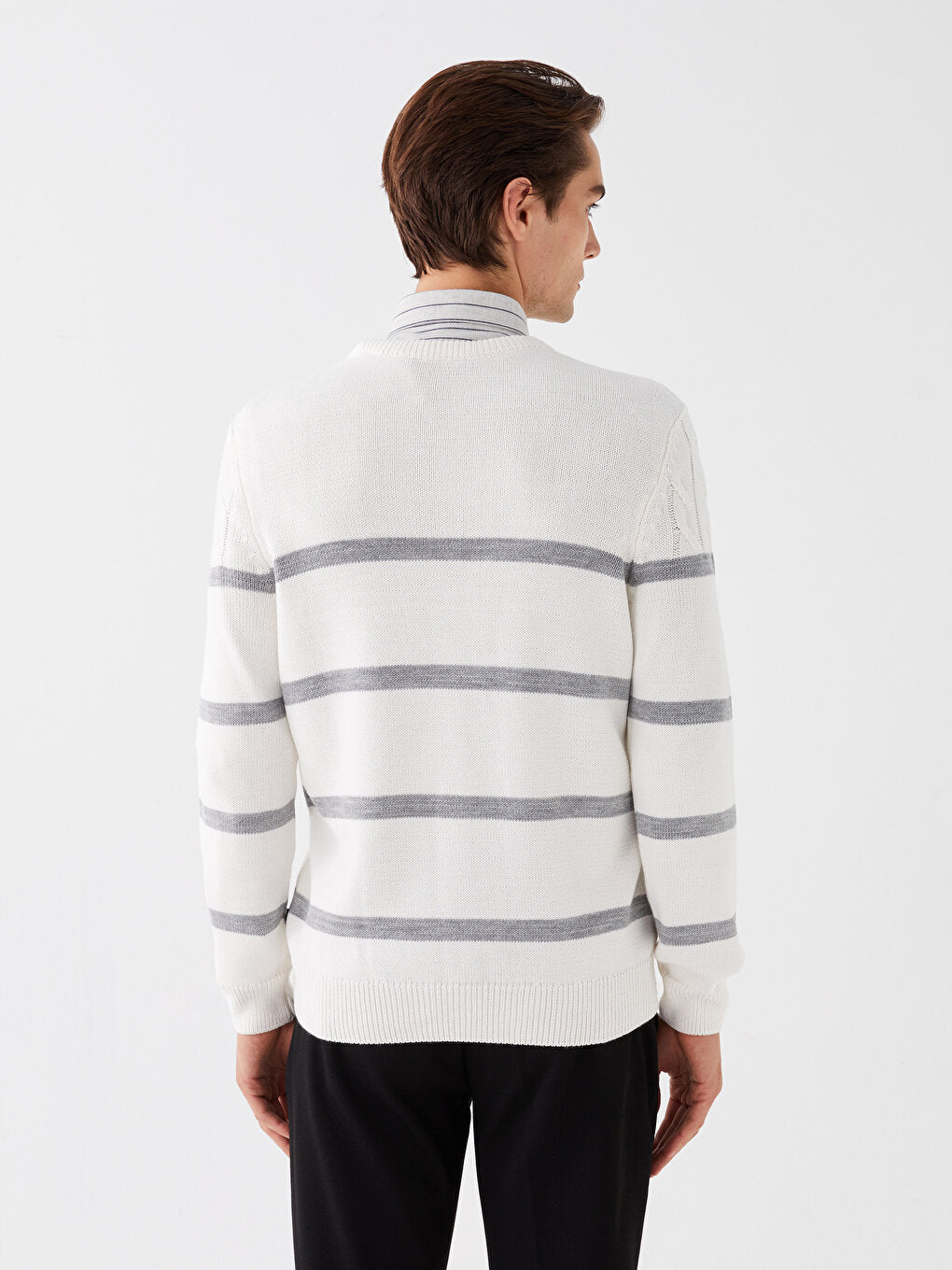 Crew Neck Long Sleeve Striped Men's Knitwear Sweater