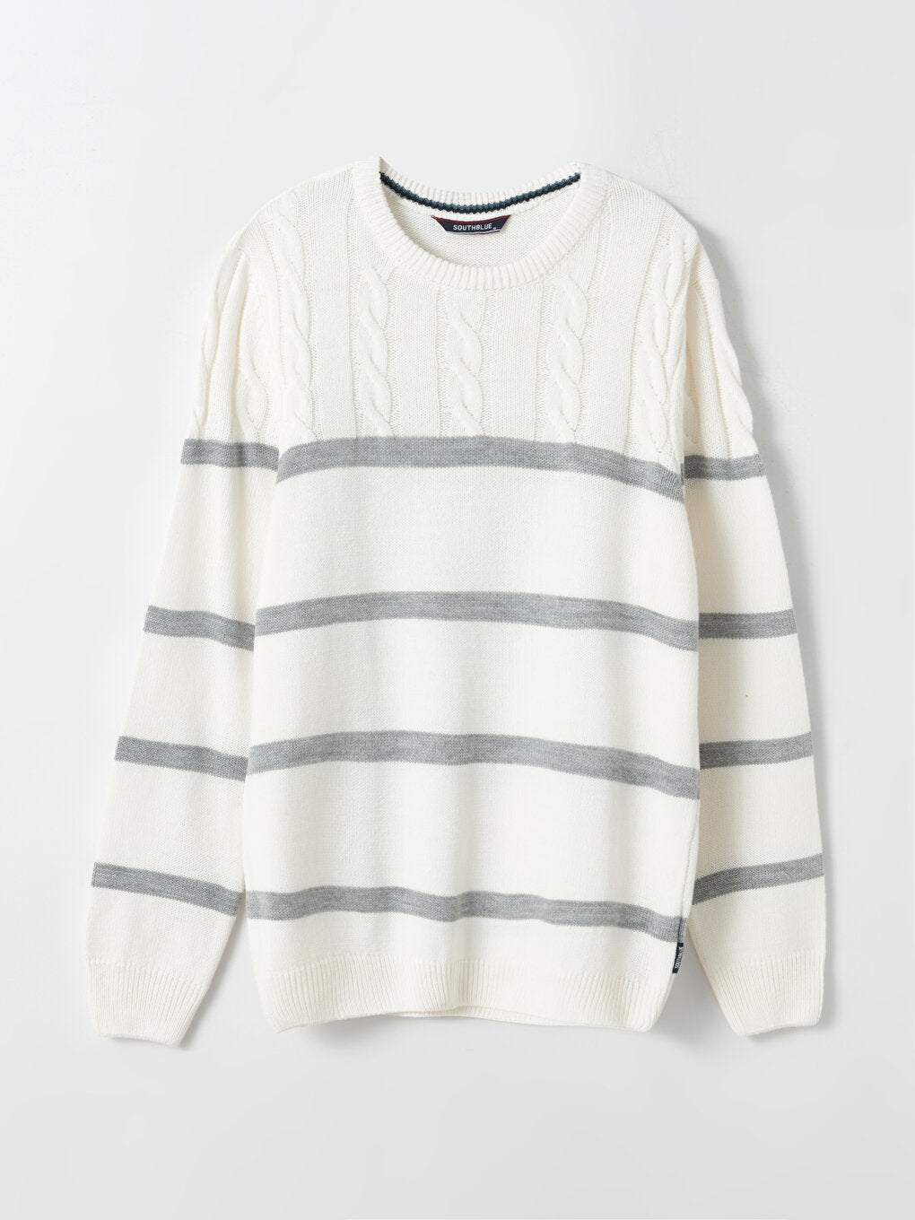 Crew Neck Long Sleeve Striped Men's Knitwear Sweater