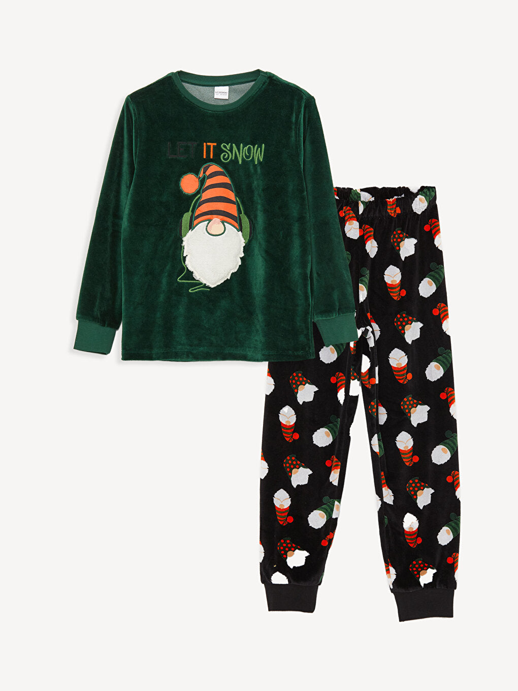 Crew Neck New Year's Themed Long Sleeve Velvet Boy's Pajama Set